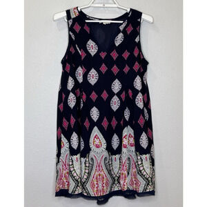 Entro A-Line Dress Womens Size Medium Blue Pink White Sleeveless V-Neck Lined